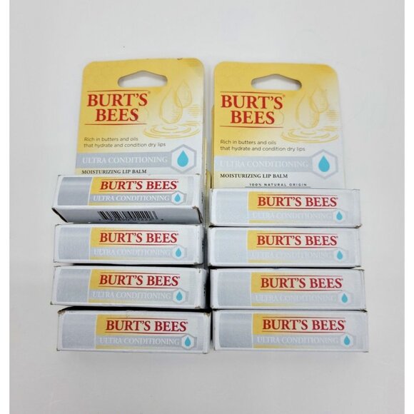 Burt's Bees Beeswax Lip Balm Ultra Conditioning Moisturizing Lot of 8 - Picture 1 of 3
